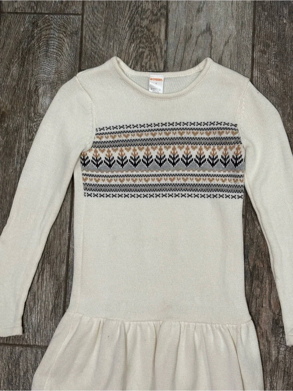 Gymboree Cream Knit Long-Sleeve Dress with Fair Isle Accents